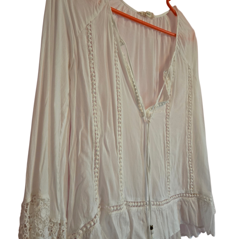 White Boho Blouse with Lace Details